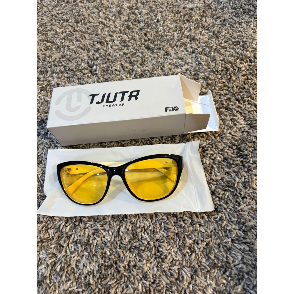 TJUTR Night Driving Glasses Yellow Tinted HD Lens Black Cream Two Tone Frame